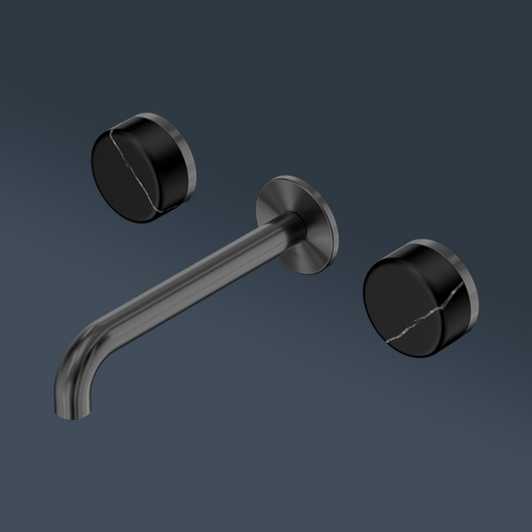 Nero Serenity Wall Basin Set 185mm Spout With Marquina Black Handle Gunmetal
