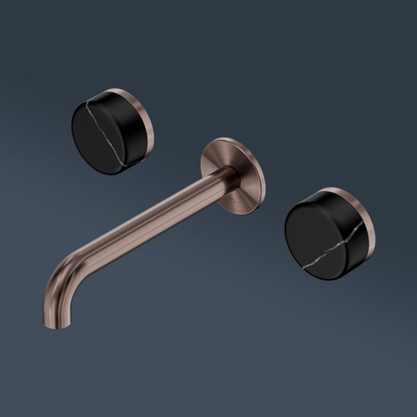 Nero Serenity Wall Basin Set 220mm Spout With Marquina Black Handle Brushed Bronze