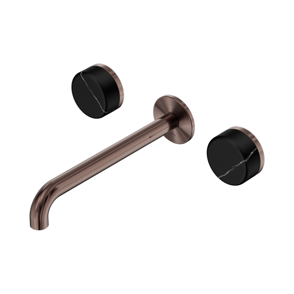 Nero Serenity Wall Basin Set 220mm Spout With Marquina Black Handle Brushed Bronze