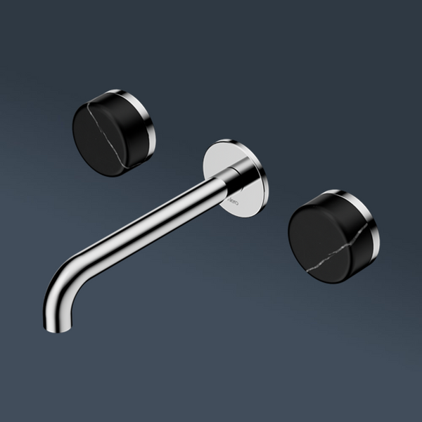 Nero Serenity Wall Basin Set 220mm Spout With Marquina Black Handle Chrome