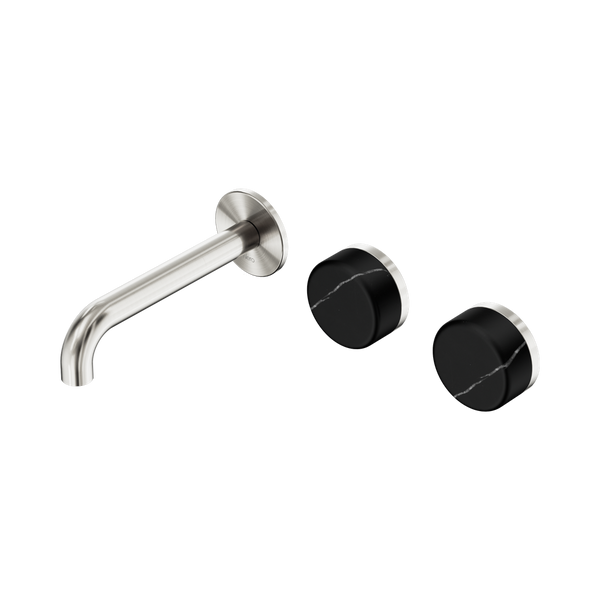 Nero Serenity Wall Basin Set 160mm Offset Spout With Marquina Black Handle Brushed Nickel