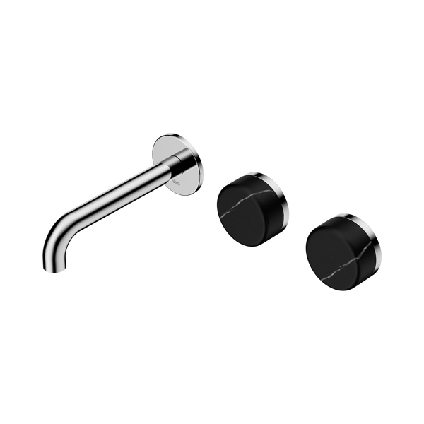 Nero Serenity Wall Basin Set 160mm Offset Spout With Marquina Black Handle Chrome