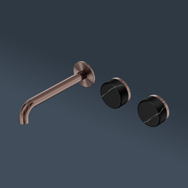 Nero Serenity Wall Basin Set 185mm Offset Spout With Marquina Black Handle Brushed Bronze