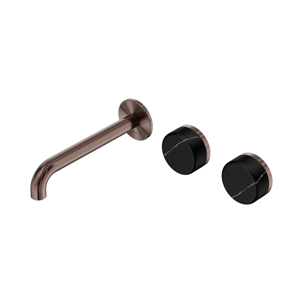 Nero Serenity Wall Basin Set 185mm Offset Spout With Marquina Black Handle Brushed Bronze