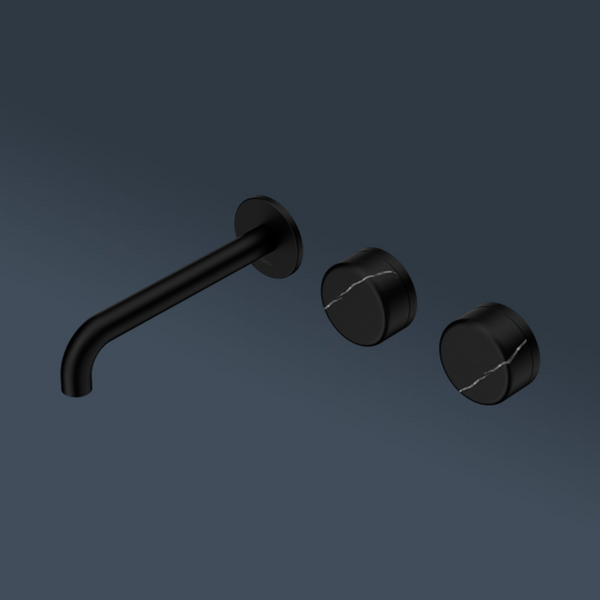 Nero Serenity Wall Basin Set 185mm Offset Spout With Marquina Black Handle Matte Black