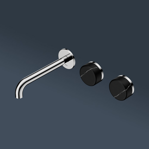 Nero Serenity Wall Basin Set 220mm Offset Spout With Marquina Black Handle Chrome