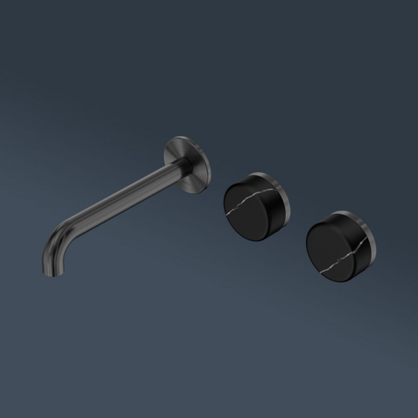 Nero Serenity Wall Basin Set 220mm Offset Spout With Marquina Black Handle Gunmetal