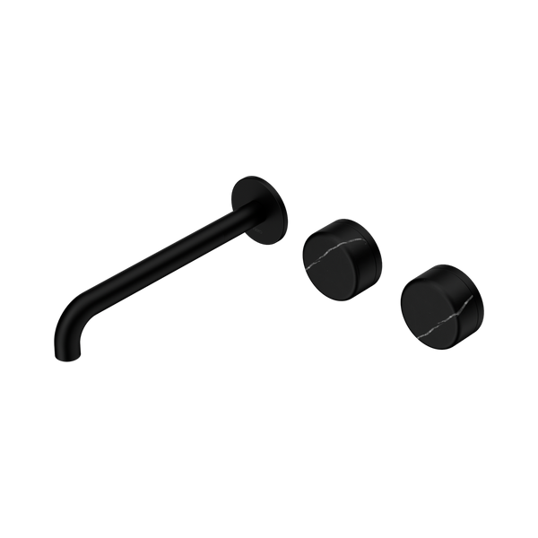 Nero Serenity Wall Basin Set 220mm Offset Spout With Marquina Black Handle Matte Black