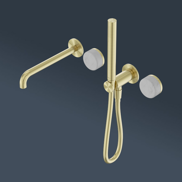 Nero Serenity Progressive Shower System With Spout With Carrara Handle And Slim Shower Brushed Gold