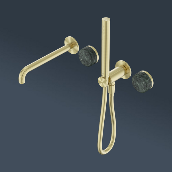 Nero Serenity Progressive Shower System With Spout With Verde Alpi Handle And Slim Shower Brushed Gold