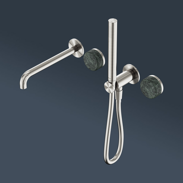 Nero Serenity Progressive Shower System With Spout With Verde Alpi Handle And Slim Shower Brushed Nickel