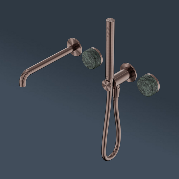 Nero Serenity Progressive Shower System With Spout With Verde Alpi Handle And Slim Shower Brushed Bronze