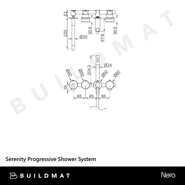 Nero Serenity Progressive Shower System With Spout With Verde Alpi Handle And Slim Shower Matte Black
