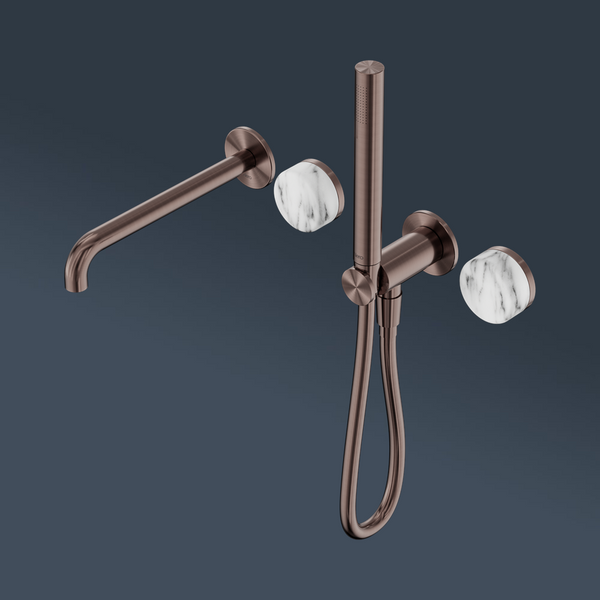 Nero Serenity Progressive Shower System With Spout With Arabescato Corchia Handle And Slim Shower Brushed Bronze
