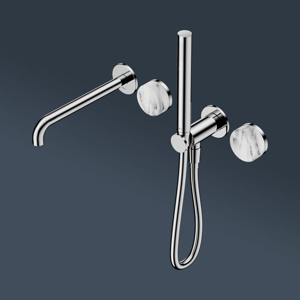 Nero Serenity Progressive Shower System With Spout With Arabescato Corchia Handle And Slim Shower Chrome