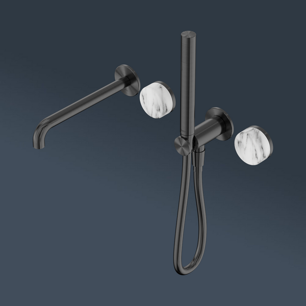 Nero Serenity Progressive Shower System With Spout With Arabescato Corchia Handle And Slim Shower Gunmetal
