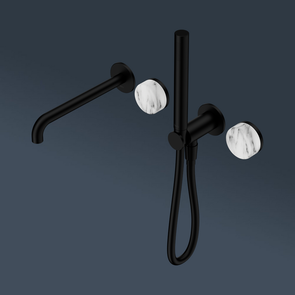 Nero Serenity Progressive Shower System With Spout With Arabescato Corchia Handle And Slim Shower Matte Black