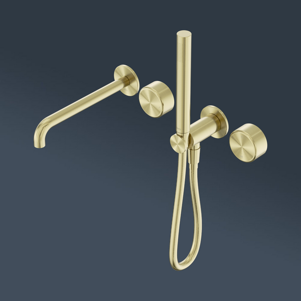Nero Serenity Progressive Shower System With Spout With Metal Handle And Slim Shower Brushed Gold