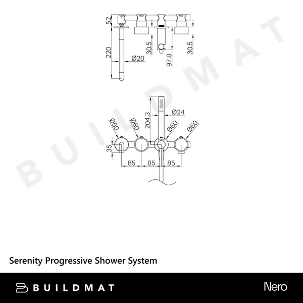 Nero Serenity Progressive Shower System With Spout With Metal Handle And Slim Shower Brushed Bronze