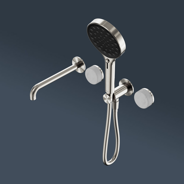 Nero Serenity Progressive Shower System With Spout With Carrara Handle And Serenity Hand Shower Brushed Nickel