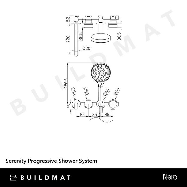 Nero Serenity Progressive Shower System With Spout With Carrara Handle And Serenity Hand Shower Gunmetal