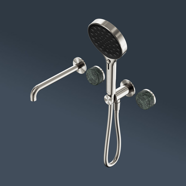 Nero Serenity Progressive Shower System With Spout With Verde Alpi Handle And Serenity Hand Shower Brushed Nickel