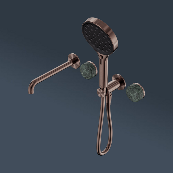 Nero Serenity Progressive Shower System With Spout With Verde Alpi Handle And Serenity Hand Shower Brushed Bronze