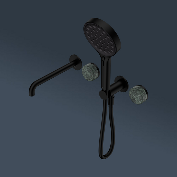 Nero Serenity Progressive Shower System With Spout With Verde Alpi Handle And Serenity Hand Shower Matte Black