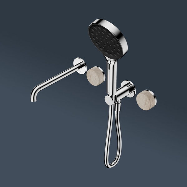 Nero Serenity Progressive Shower System With Spout With Rome Travertine Handle And Serenity Hand Shower Chrome