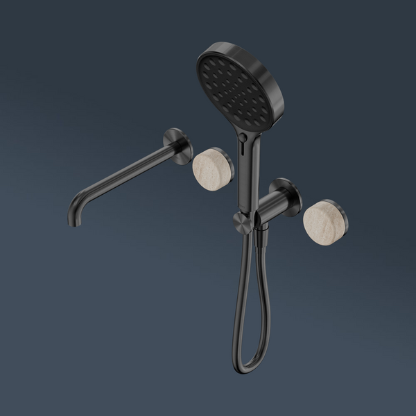 Nero Serenity Progressive Shower System With Spout With Rome Travertine Handle And Serenity Hand Shower Gunmetal