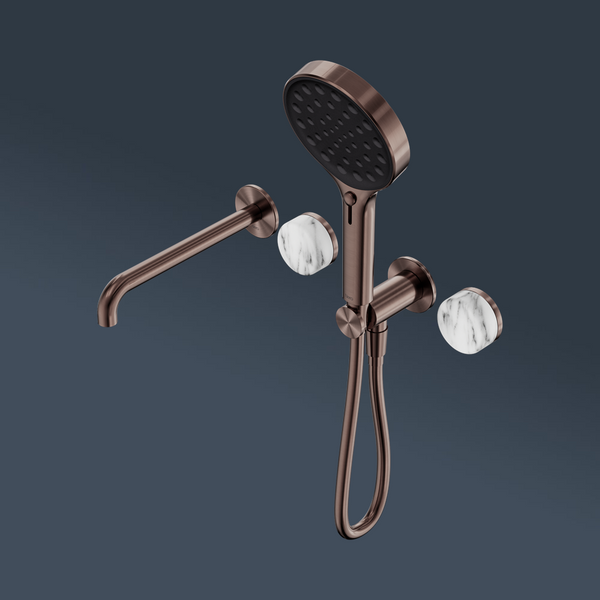 Nero Serenity Progressive Shower System With Spout With Arabescato Corchia Handle And Serenity Hand Shower Brushed Bronze