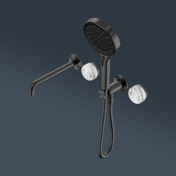 Nero Serenity Progressive Shower System With Spout With Arabescato Corchia Handle And Serenity Hand Shower Gunmetal