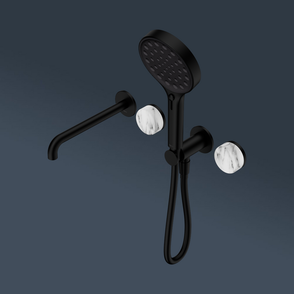 Nero Serenity Progressive Shower System With Spout With Arabescato Corchia Handle And Serenity Hand Shower Matte Black
