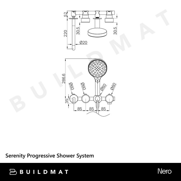 Nero Serenity Progressive Shower System With Spout With Metal Handle And Serenity Hand Shower Brushed Gold