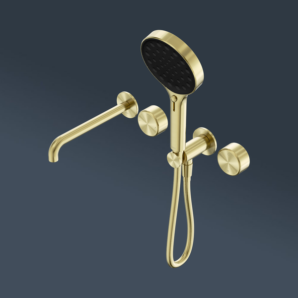 Nero Serenity Progressive Shower System With Spout With Metal Handle And Serenity Hand Shower Brushed Gold