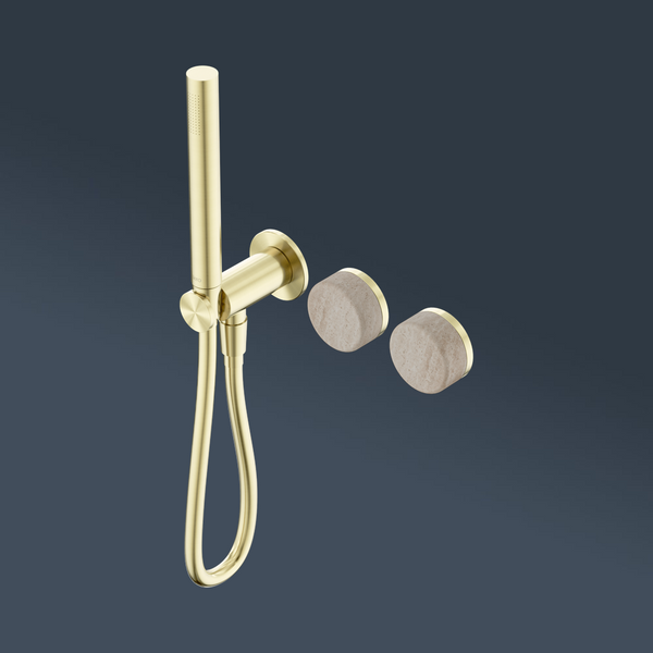 Nero Serenity Progressive Shower System With Rome Travertine Handle And Slim Shower Brushed Gold