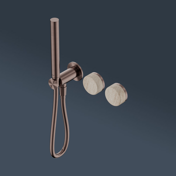 Nero Serenity Progressive Shower System With Rome Travertine Handle And Slim Shower Brushed Bronze