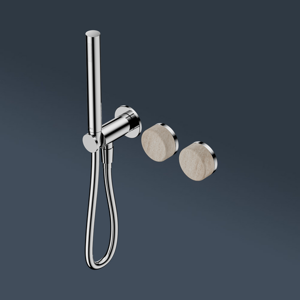 Nero Serenity Progressive Shower System With Rome Travertine Handle And Slim Shower Chrome