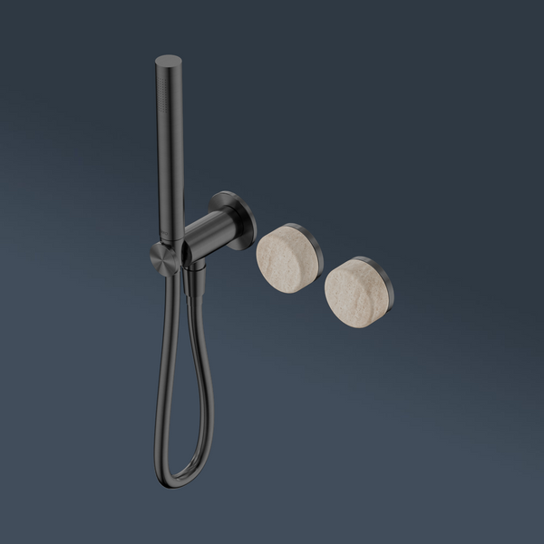 Nero Serenity Progressive Shower System With Rome Travertine Handle And Slim Shower Gunmetal