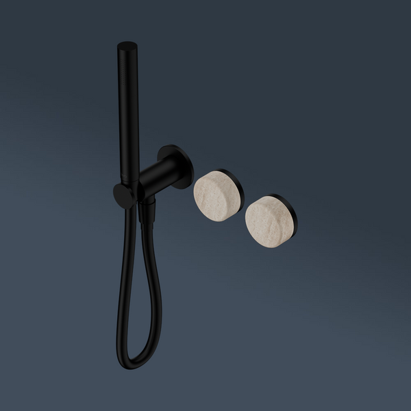 Nero Serenity Progressive Shower System With Rome Travertine Handle And Slim Shower Matte Black