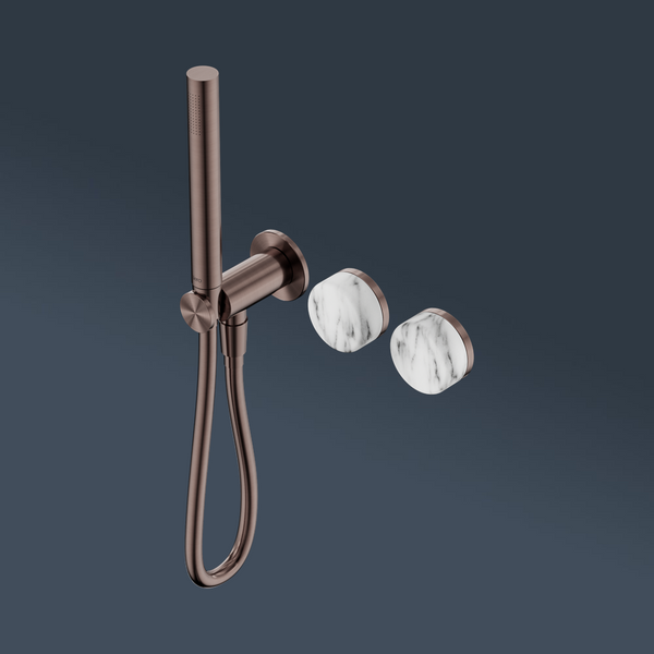 Nero Serenity Progressive Shower System With Arabescato Corchia Handle And Slim Shower Brushed Bronze