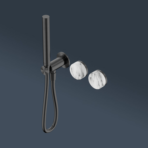 Nero Serenity Progressive Shower System With Arabescato Corchia Handle And Slim Shower Gunmetal