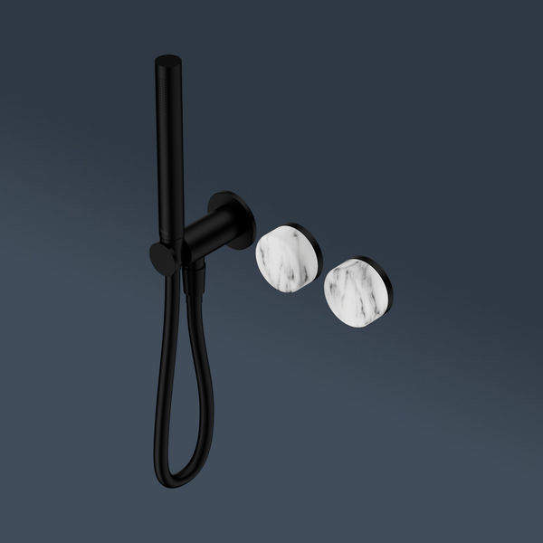 Nero Serenity Progressive Shower System With Arabescato Corchia Handle And Slim Shower Matte Black
