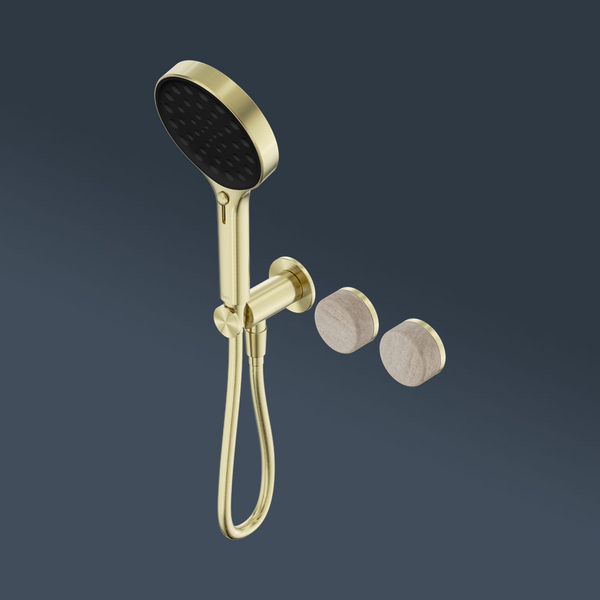 Nero Serenity Progressive Shower System With Rome Travertine Handle And Serenity Hand Shower Brushed Gold