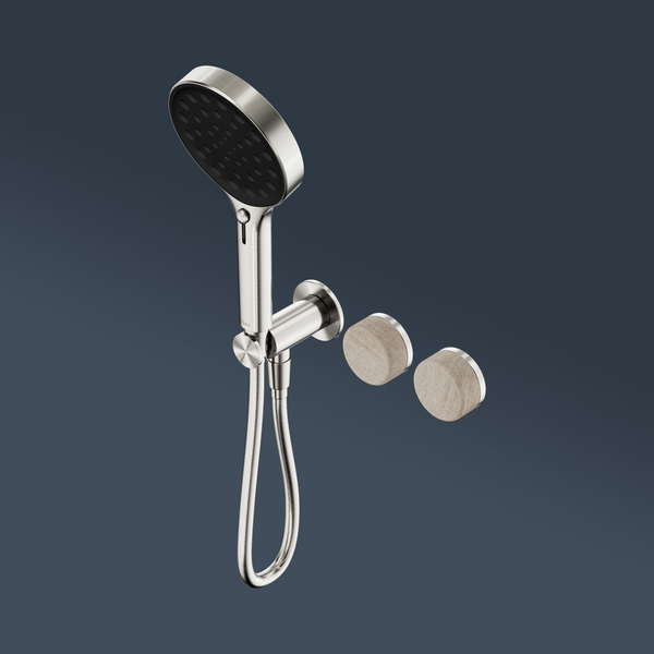 Nero Serenity Progressive Shower System With Rome Travertine Handle And Serenity Hand Shower Brushed Nickel
