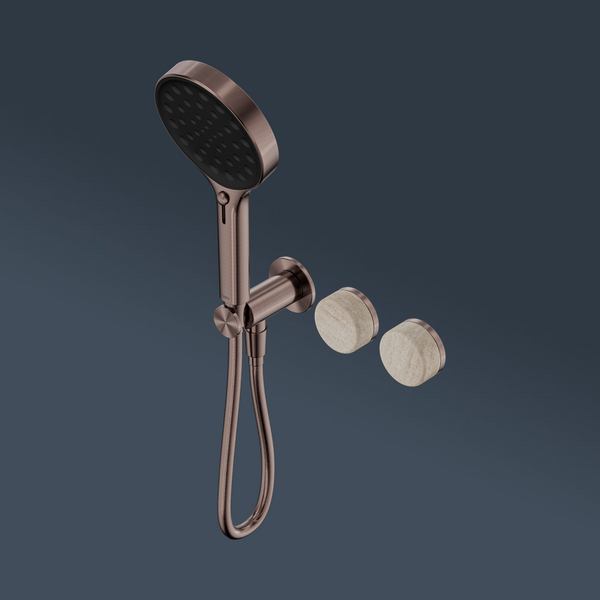 Nero Serenity Progressive Shower System With Rome Travertine Handle And Serenity Hand Shower Brushed Bronze