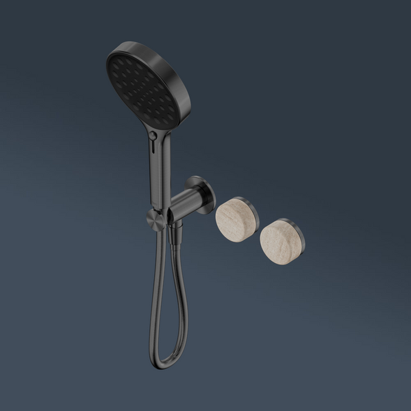 Nero Serenity Progressive Shower System With Rome Travertine Handle And Serenity Hand Shower Gunmetal