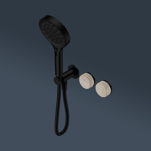 Nero Serenity Progressive Shower System With Rome Travertine Handle And Serenity Hand Shower Matte Black