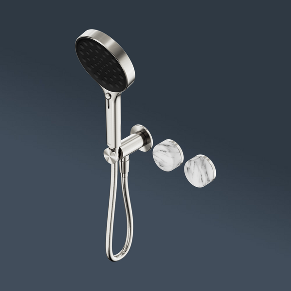 Nero Serenity Progressive Shower System With Arabescato Corchia Handle And Serenity Hand Shower Brushed Nickel