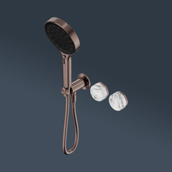 Nero Serenity Progressive Shower System With Arabescato Corchia Handle And Serenity Hand Shower Brushed Bronze